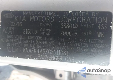 2016 Kia Forte Lx z USA, uszkodzony, nr VIN KNAFK4A6XG5611081